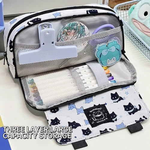 Imagen 2 del producto Estuche para lápices con forma de gato, bolsa para lápices de gran capacidad, almacenamiento multifuncional, papelería, estuche para lápices, accesorios para el regreso a la escuela, regalo