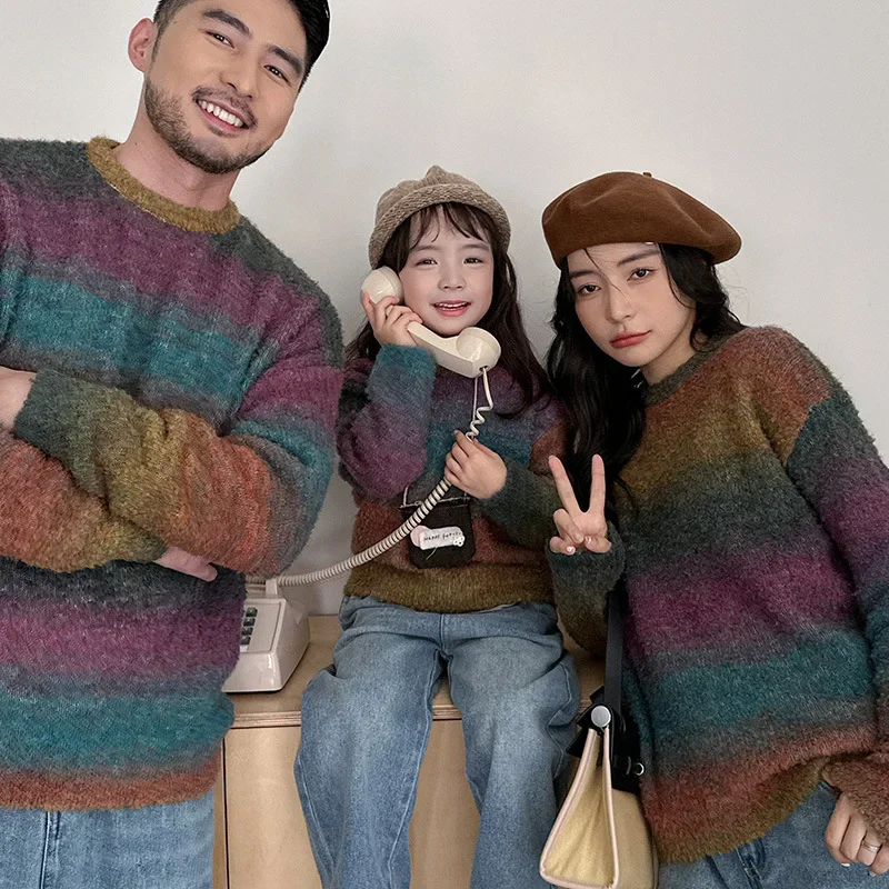 

Family Warm Knit Sweater Vintage Mother Father Daughter Son Clothes Knitwear Korean Parent-child Thick Knitted Jumper Clothing