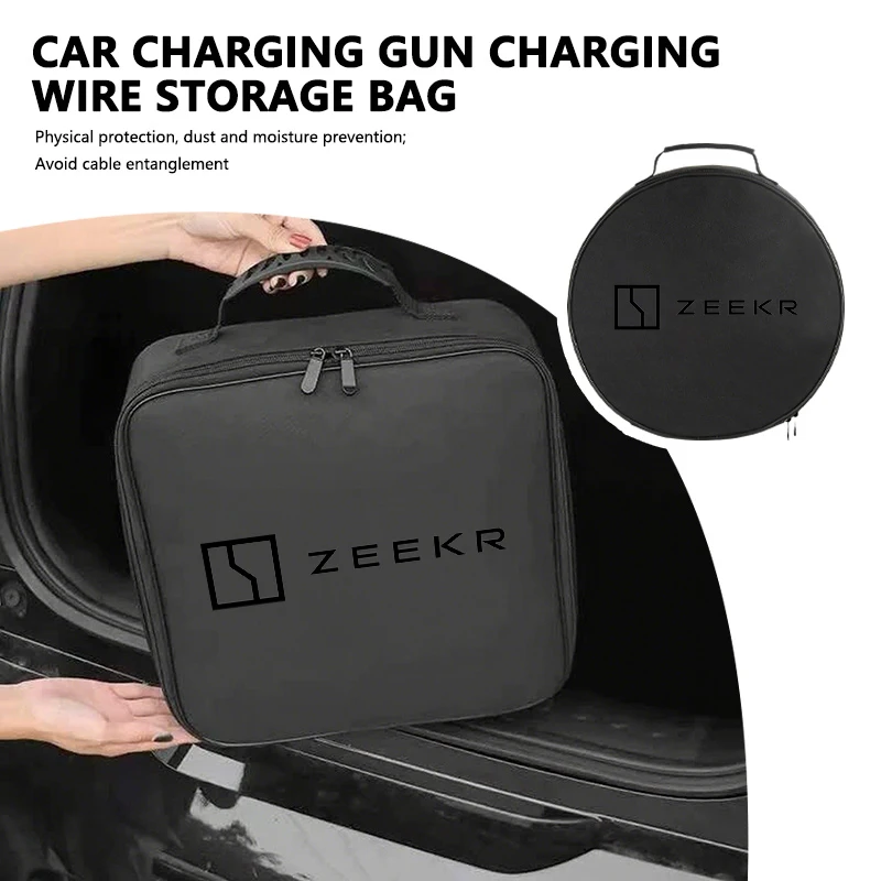 For Zeekr EV Car Charging Cable Storage Bag Waterproof Rechargeable Gun Organizer 001 009 003 007 7X 2024 2025 X EV 2023 2021