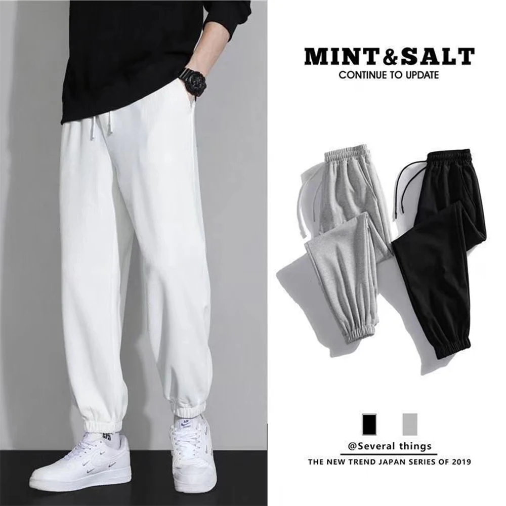 

New Plus Size Men's Sweatpants 2XL 3XL Sportswear Elastic Waist Casual Baggy Pants Black Grey Cotton Joggers Male Loose Trousers