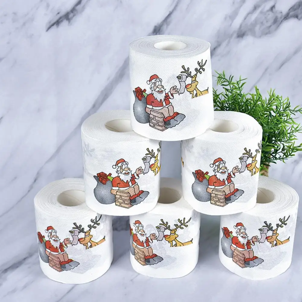 Christmas Roll Paper Disposable Kitchen Paper Towels Santa Claus Christmas Tree Bath Toilet Roll Paper Tissue Napkins Decoration