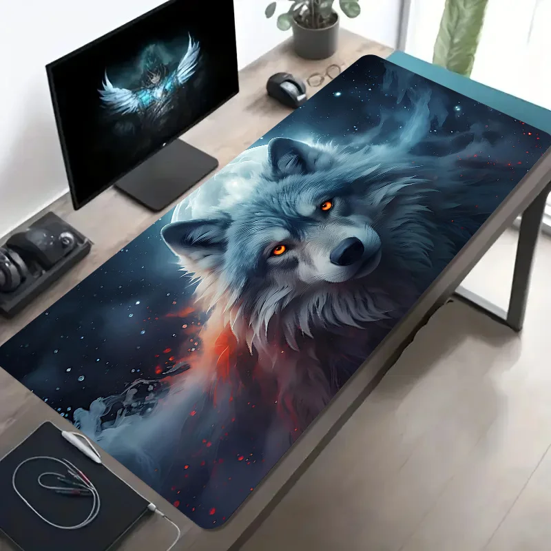 Phantom Wolf Moon Mouse Pad Extra Large Gaming Desk Mat Non-Slip Rubber Base for Computer Office Decor