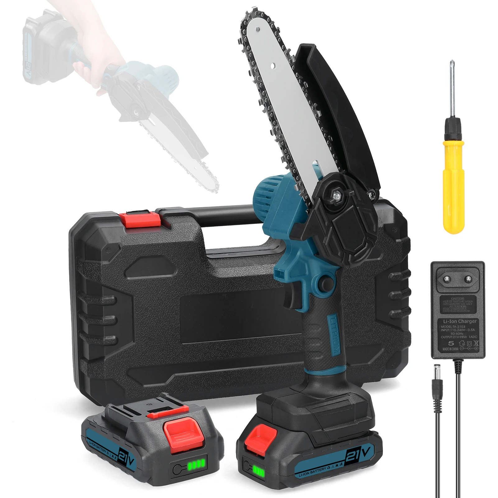 Scies électriques portables 21V 6 pouces, petite tronçonneuse Rechargeable pour fendre le bois, outil de travail du bois à une main pour jardin Orchar