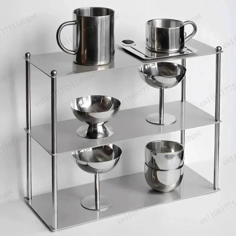 Steel Cup Holder Vintage Kitchen Stylish 2/3-Tier Stainless Organizer for Cosmetics and Decorative Shelves Cosmetic Storage Rack