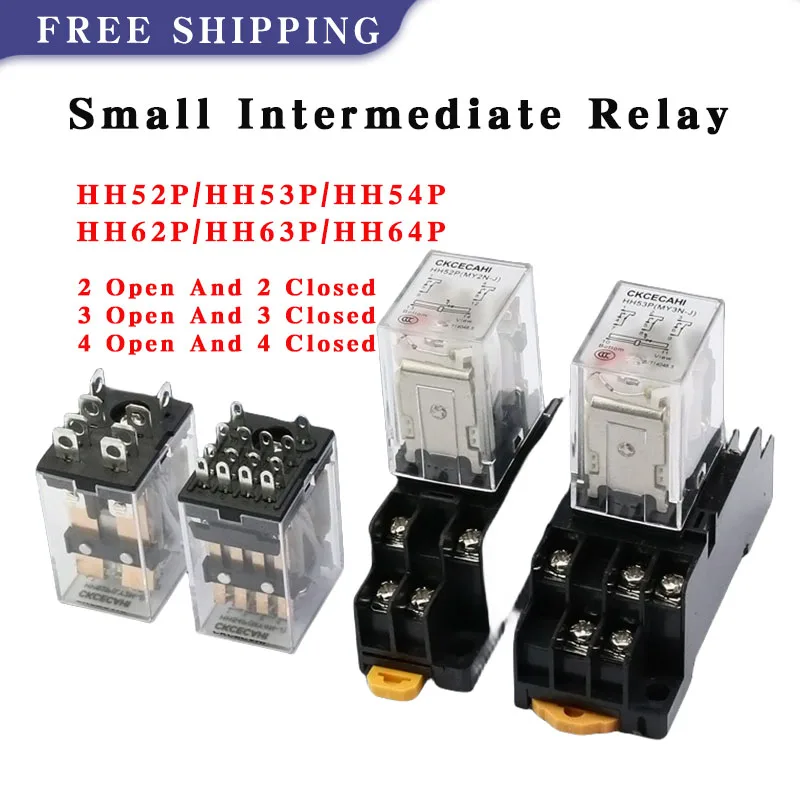 

10 PCS Small Intermediate Relay HH52P/53P/54PIN HH62P/63P/64PIN AC 6V-380V DC 6V-220V With Base Switch Electromagnetic Relay