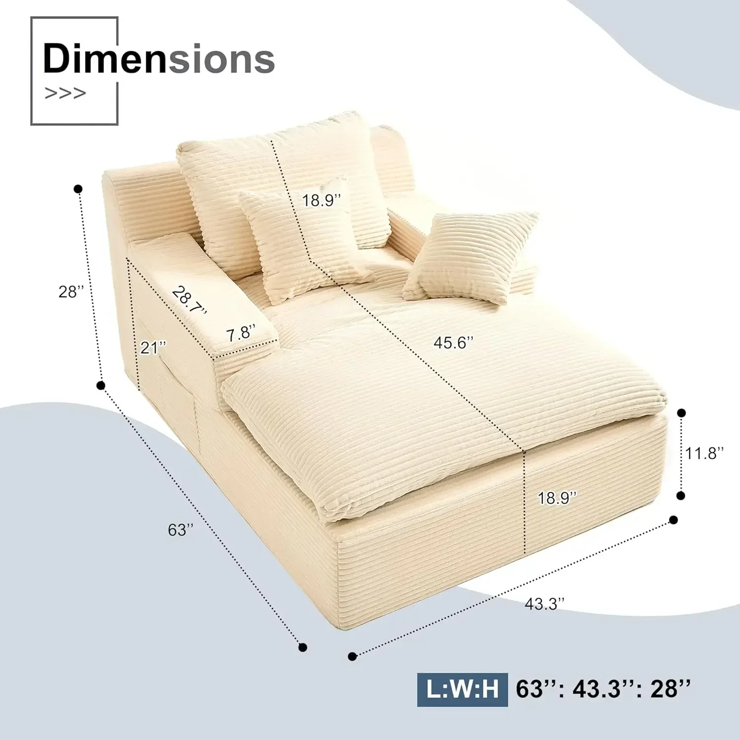 Corduroy Upholstered Oversized Convertible Sleeper Sofa Chaise Lounge With Throw Pillows Side Pockets Armrests For Living Room B