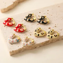 HECHENG,Enamel Dripping Oil Inverted Triangle Unique and Playful Small Leopard Pattern Women's Cute Earrings Birthday Gift 1 Pai