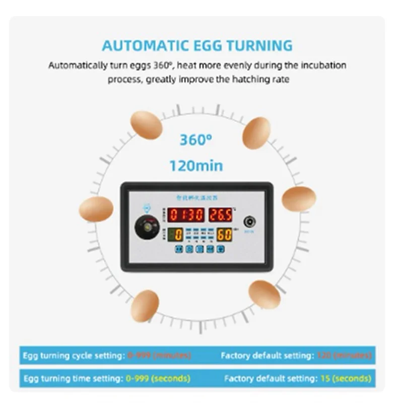 ABSQ-220V Smart Thermostat Digital ZFX-W9002 Temperature Humidity Control Incubator 360 Automatic Egg Turning