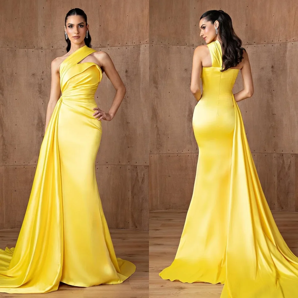 

Customized Fashion Pleat Mermaid One-shoulder Long Dresses Bespoke Occasion Dresses Classic Exquisite Modern Style Pastrol Unise