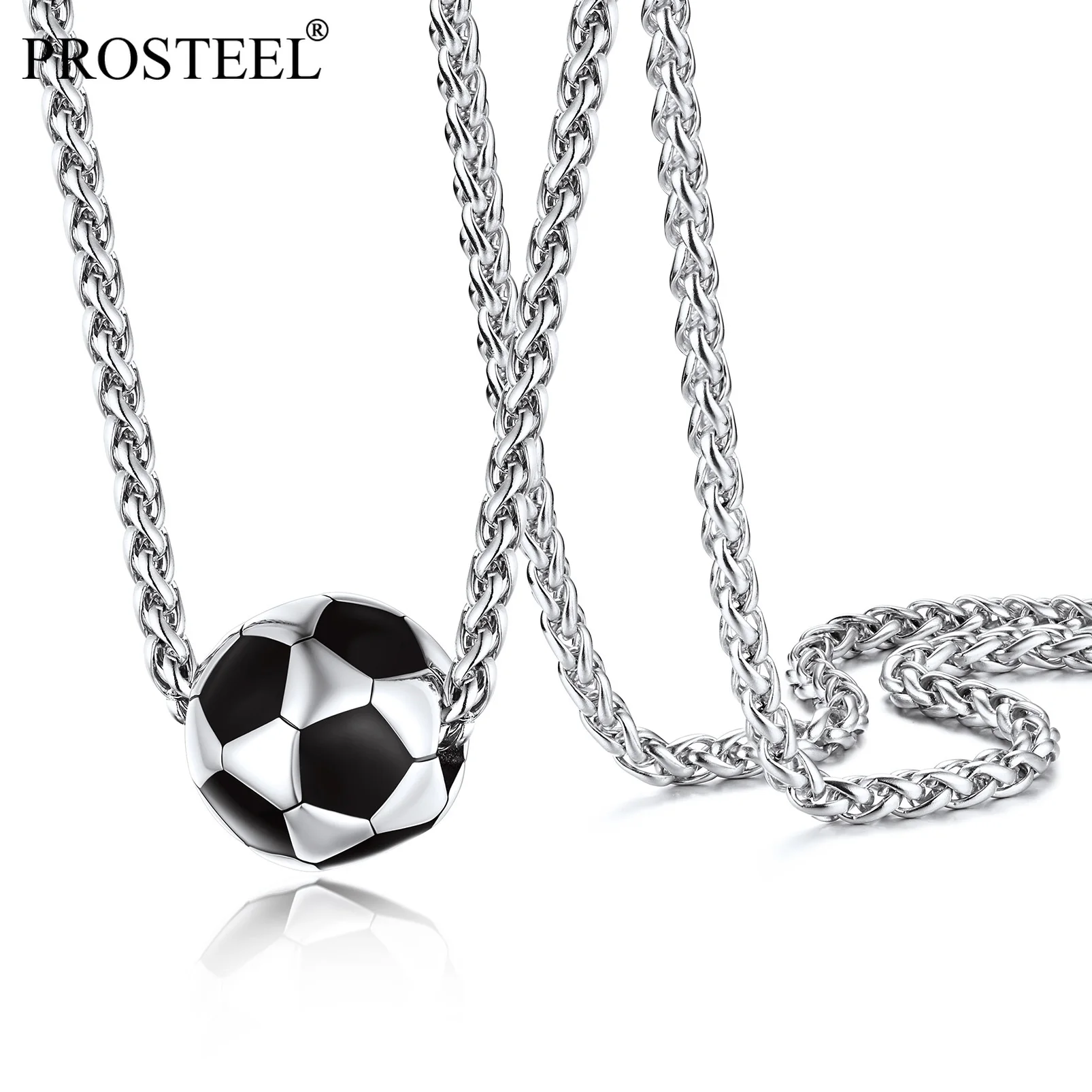

PROSTEEL Soccer Football Pendant Sport Necklace for Men Teens Boy Ball Fans Gift Hip Hop Gold/Stainless Steel Chain PSP40037