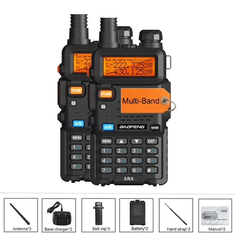 Top! 5RX 2PCS Walkie Talkie Air Band Wireless Copy Frequency Full Bands Long Range AM/FM UV-5R K5 Ham Two Way Radio