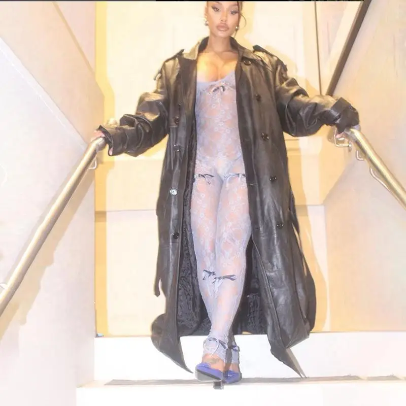 

Sexy Tight Fit Lace Long Sve Onesie High Waist Pants Polyester Thin Spring 2024 Ladies' Faion High Waist Long Onesie