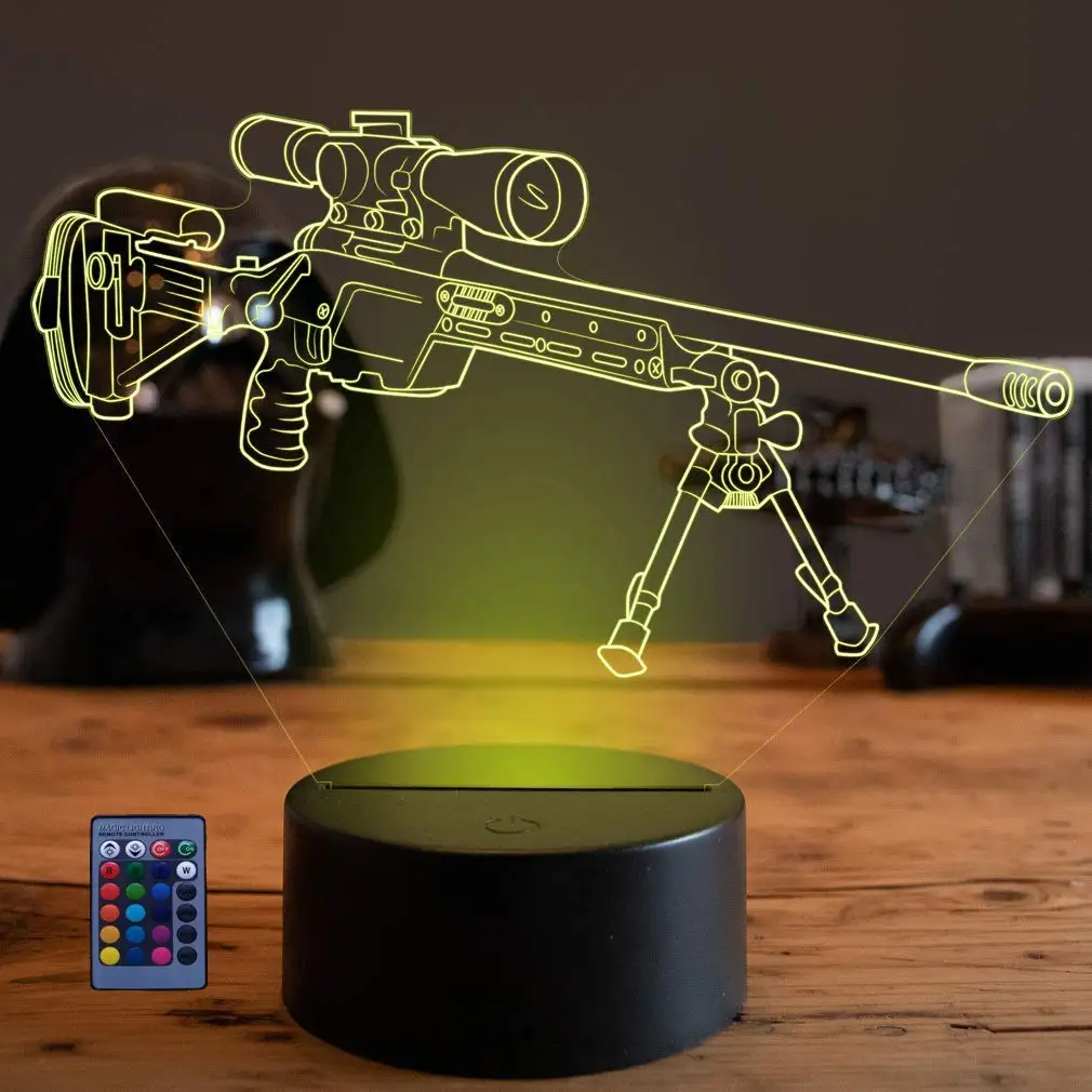 3D Gun Sniper Rifle Night Light Touch Switch Remote Control LED Decor Optical Illusion Lamp Xmas Children Kids Toy Brithday Gift