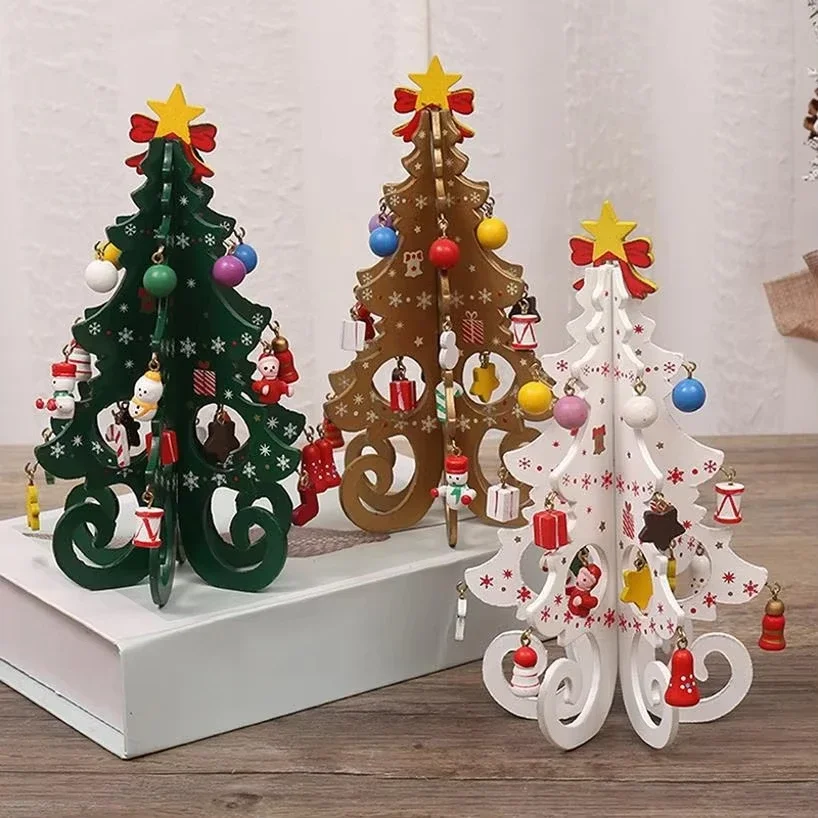 2026 1 Pc Christmas Decorations Creative Wooden Christmas Tree Ornament Home Desktop Party Decor Xmas New Year Kids Gifts