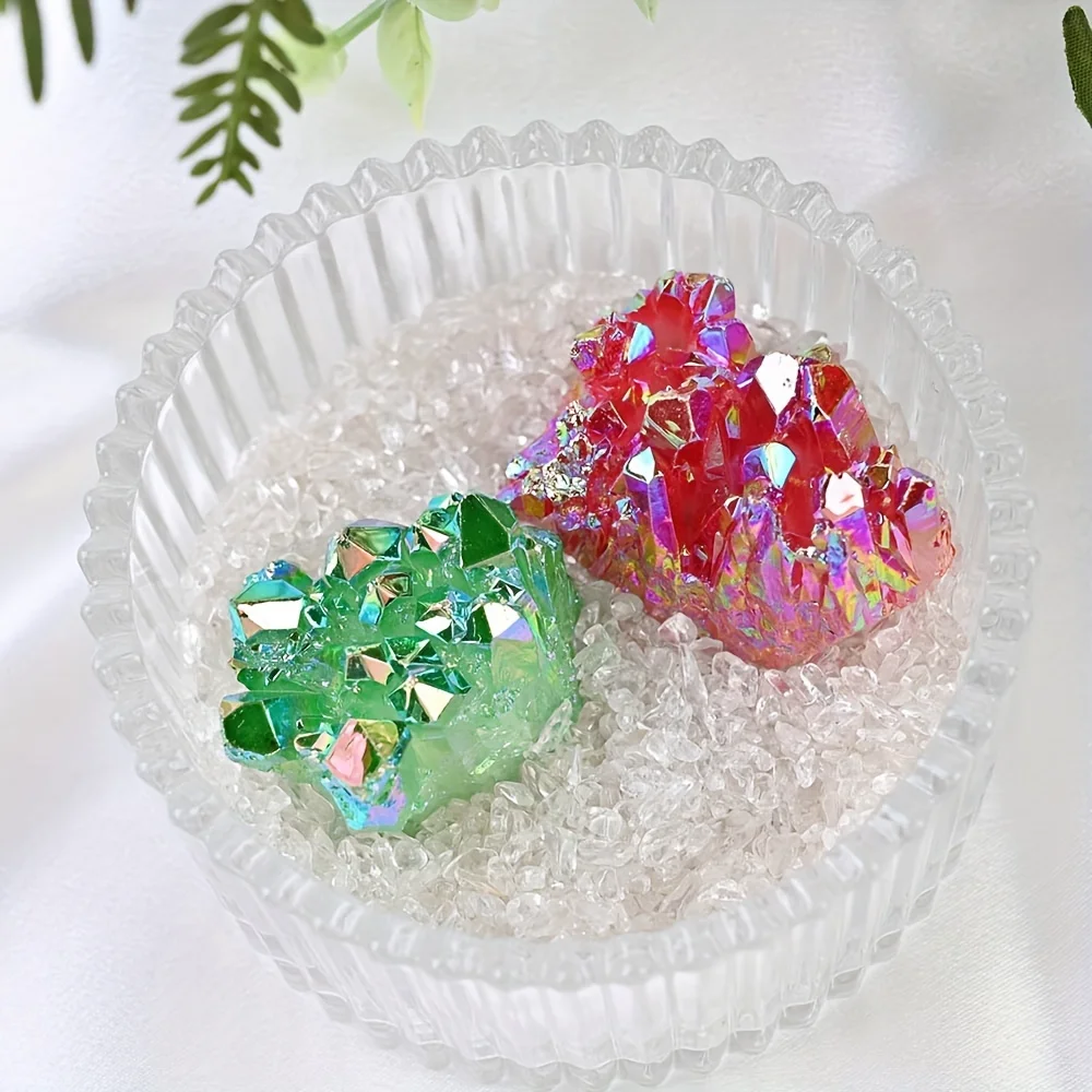 Artificial Rainbow Aura Quartz Crystal Cluster Titanium Coated Iridescent Druzy Points Reiki Themed Home Decor Display Gift