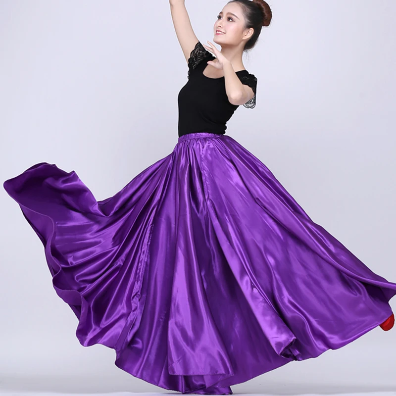 Large Swing Skirt Long Gypsy Skirts Belly Dance Dress Dance Women Yi and Uyghur Tibetan Dance Performance Costumes Satin Skirt