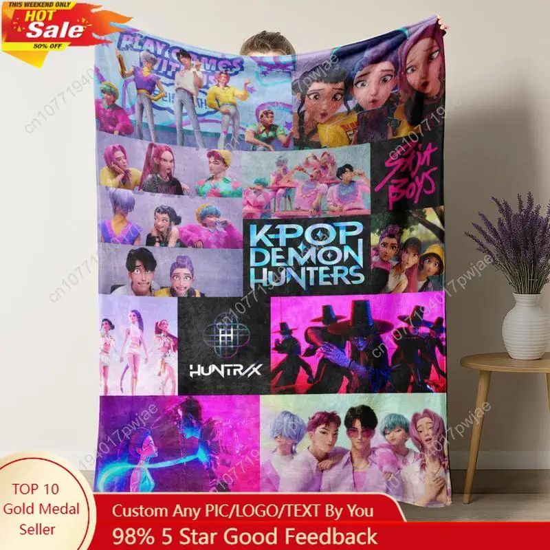 

K-Pop Demon Hunters Printed Blanket For Men Women Warm Cozy Fluffy Throw Blankets for Bed Custom blankets