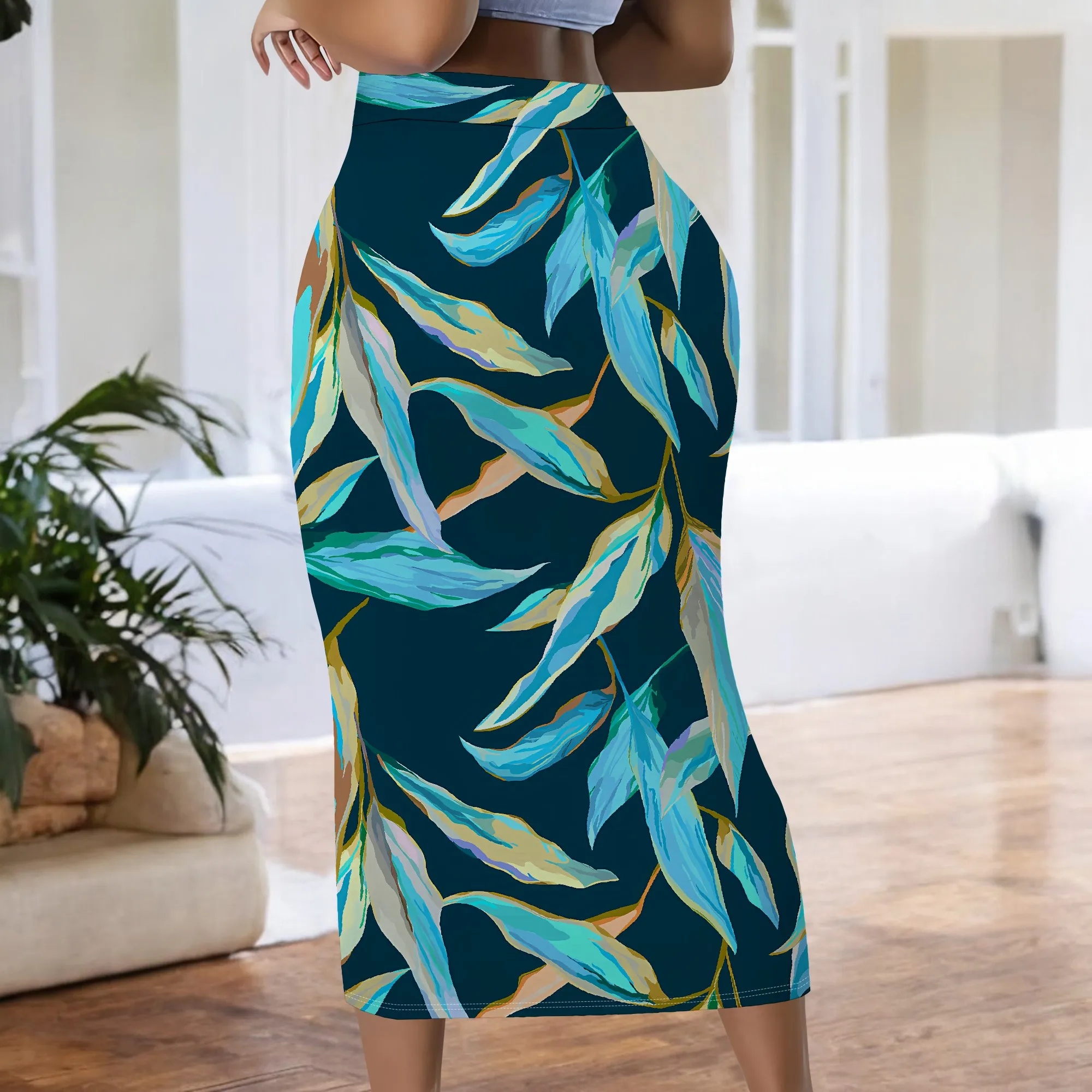 Midi-Rock mit tropischem Blätterdruck, Bleistiftrock mit hoher Taille, figurbetonte Partykleidung, lässige Büro-Unterteile, S-2XL – Detail 6