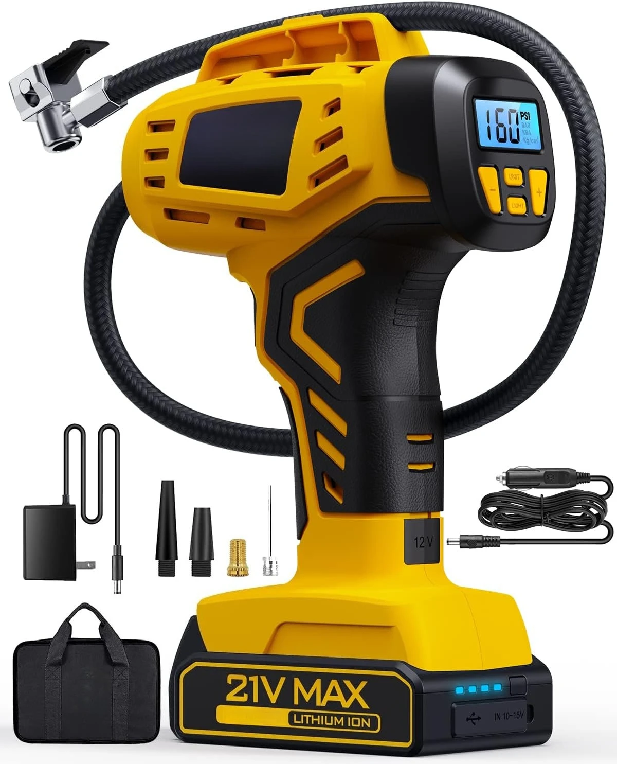 Tire Inflator Portable Air Compressor - 2X Faster - 21V Rechargeable Battery Powered Handheld 160PSI Tire Inflator,Free Shipping