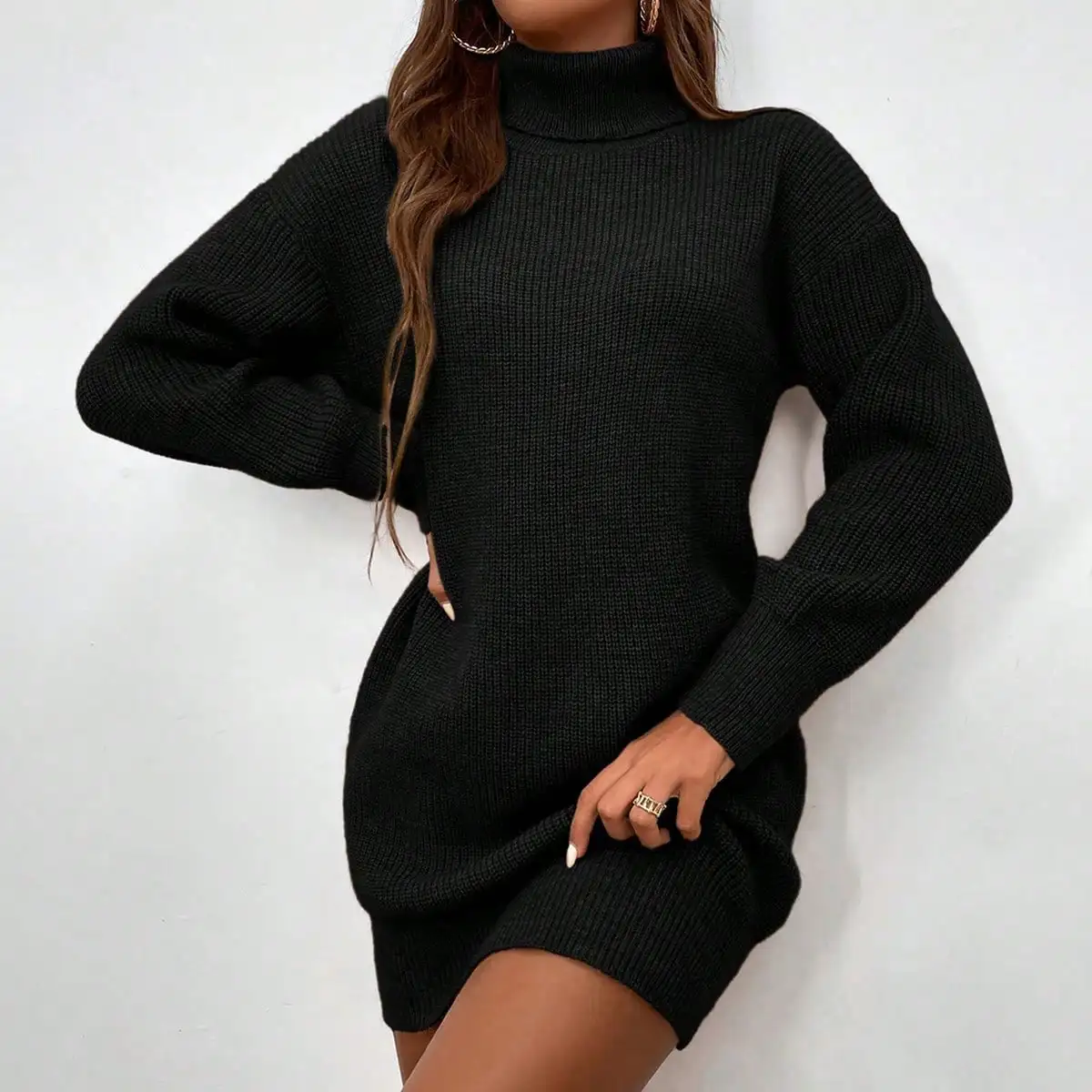 Vestido de punto ajustado para desplazamientos de color sólido de pura lana