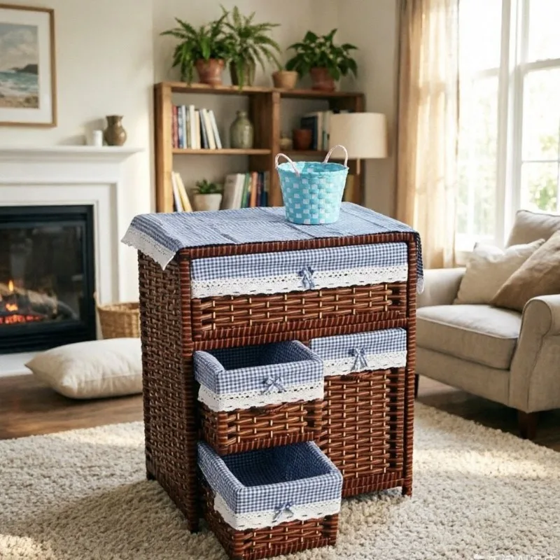 Rattan storage cabinet, drawer-type bedroom bedside table, simple locker, bedside multi-layer baby wardrobe, toy cabinet