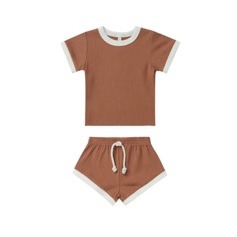 Ensemble de vêtements en coton pour bébés garçons et filles, vêtements d\'été pour tout-petits, haut rayé à manches courtes, ensemble d\'objectifs,