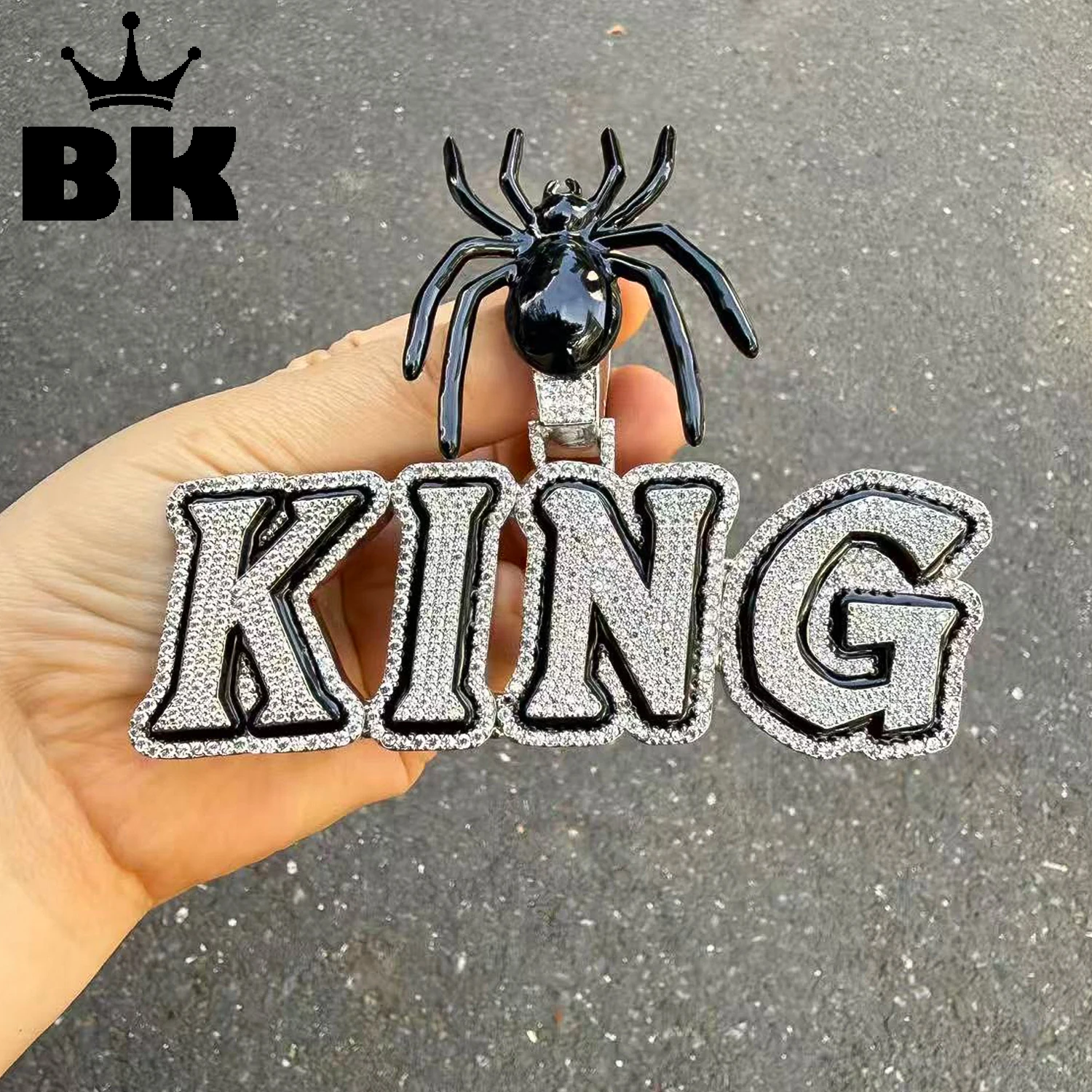 THE BLING KING Premium Iced Out Custom Letter Pendant with Spider Buckle Name Necklace Cubic Zirconia Hip Hop Jewelry