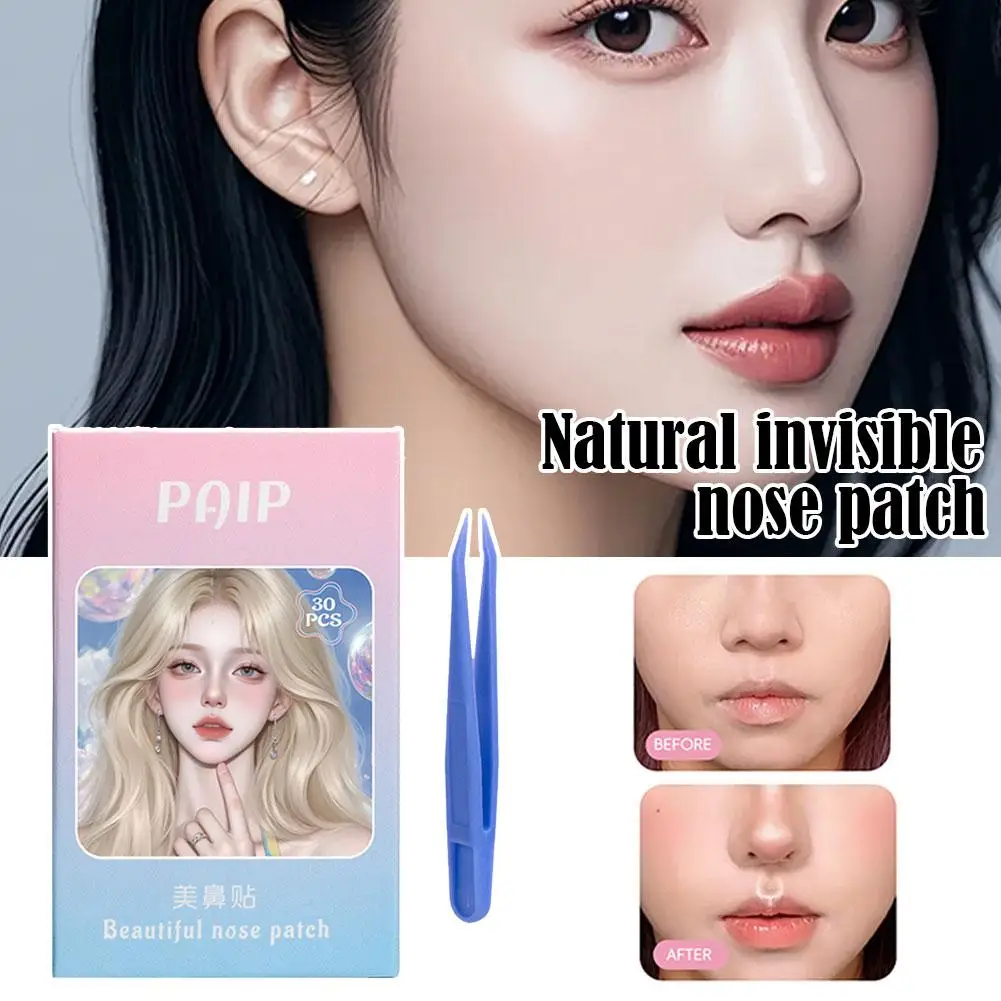 30 Patches Transparent PE Breath Nasal Strips With Tweezers Shrinking Nose Wing Patch For Cosplay Special Nose Shrink