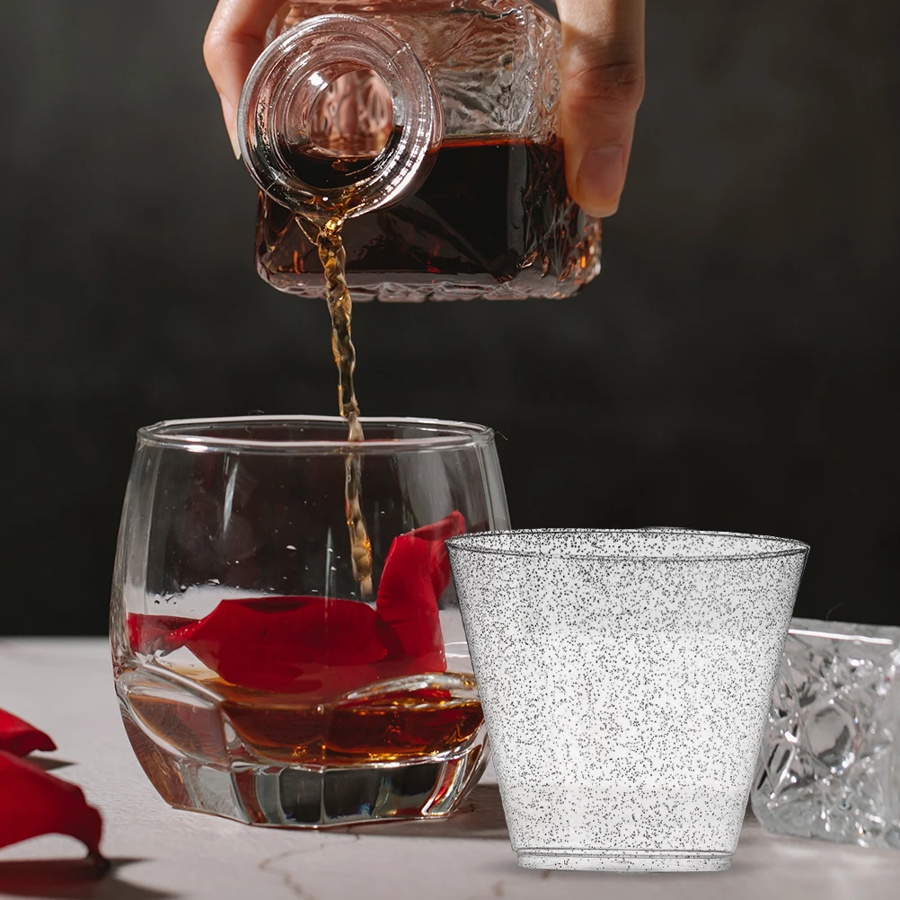 

25 Pcs Dessert Cup Silver Powder Glass Water Drinking Small Cups Disposable