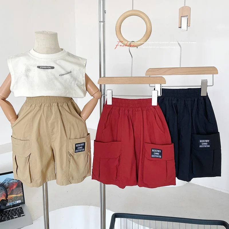 Boy Short Pant 2024 Summer New Children Pants Children Handsome Label Lightweight Overalls Boys All-match Quick-drying Shorts