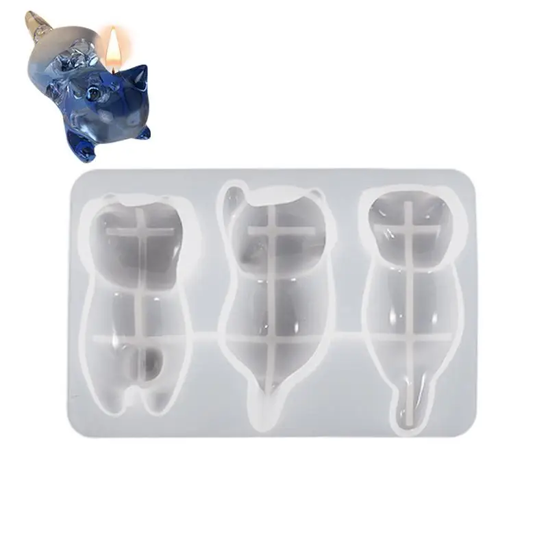 Resina epóxi Molde de Fundição para DIY Pen Holder, Cat Escova Resto, 3-Cavity Voltar Mold, Chopstick Tabela