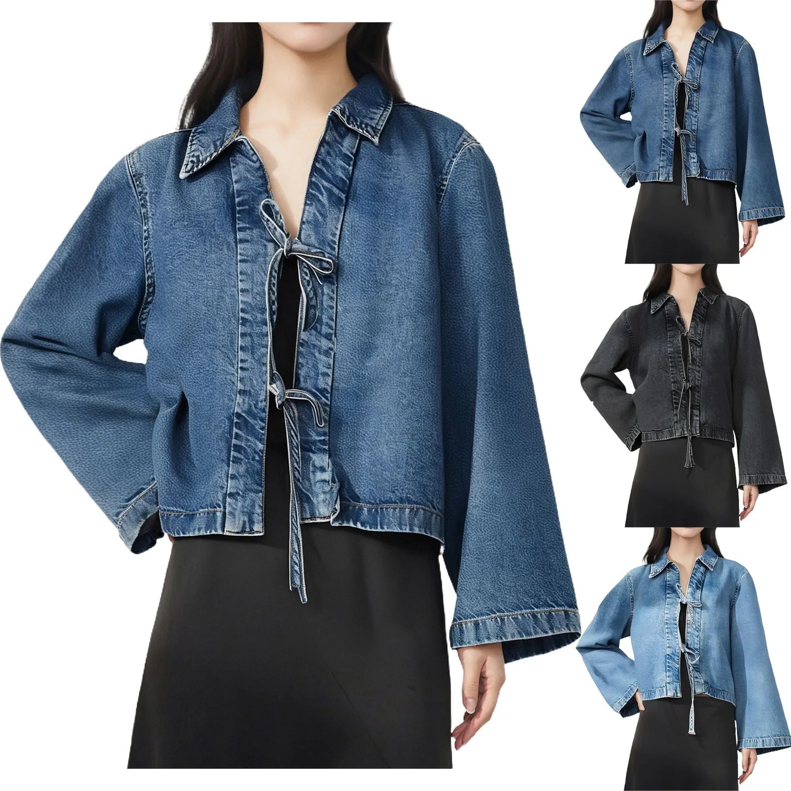 

Y2K Lepal Lace-Up Denim Jackets Vintage Streetwear Long Sleeve Chic Harajuku Casual Design Outerwear Jeans Coat