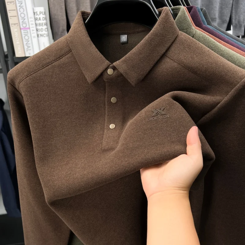 Men's Designer Brand Printed Polo Shirt Autumn New Comfort Long Sleeve Lapel Solid Color T-shirt Fashion Business Men's Clothing