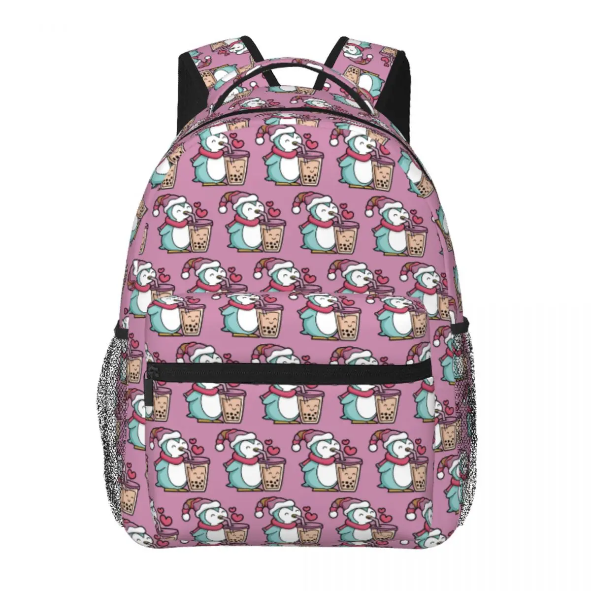 

Cute Kawaii Penguin Sipping Boba Tea Drink Backpack Student BookBag Children School Bag Computer Shoulder Bags for Men Women