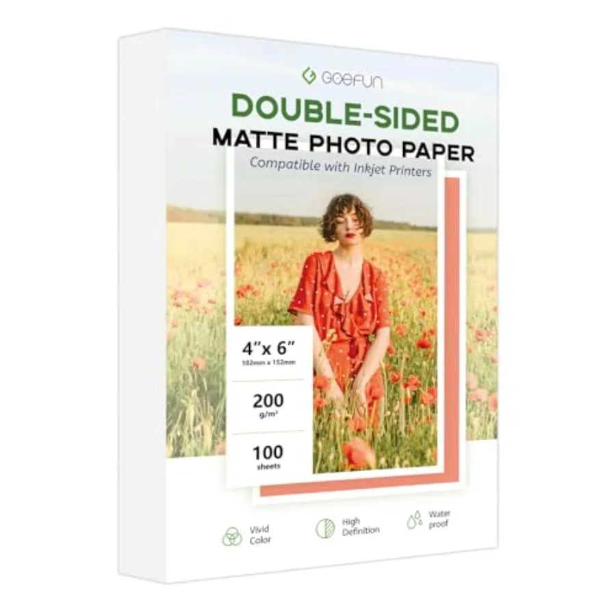 

Double Sided Matte Photo Paper, 200GSM/54LB Inkjet Printer Paper for Dye Ink and Pigment Ink, 100 Sheets