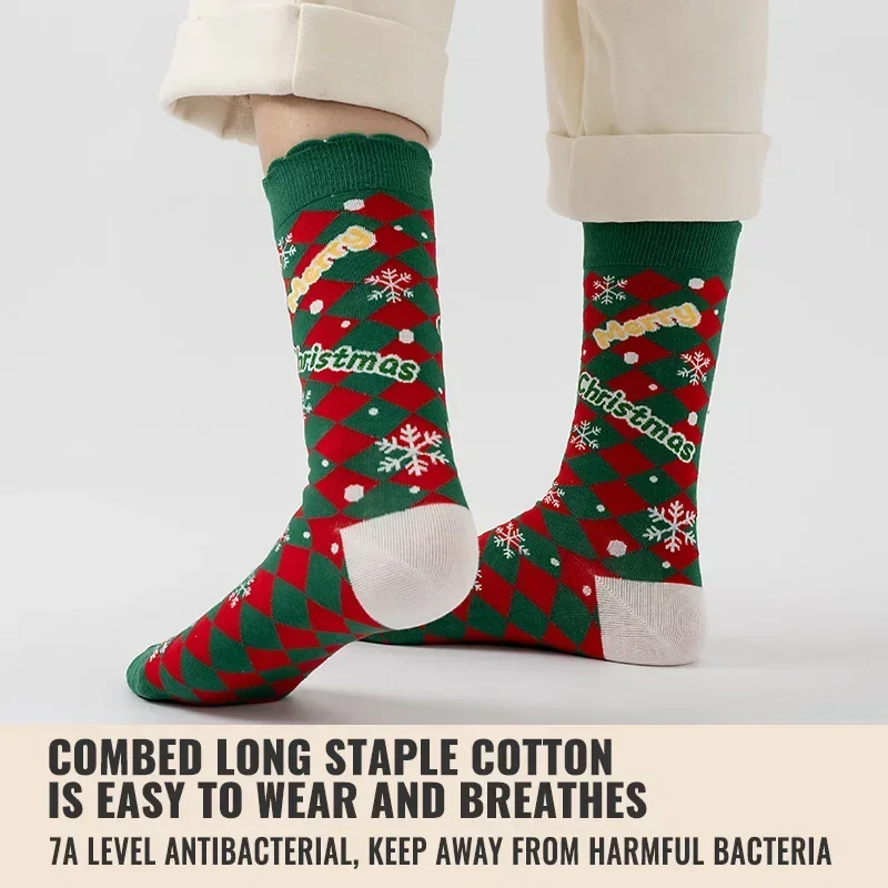 Ata iOW-Chaussettes en coton de dessin animé pour couples, bonhomme de neige du père Noël, chaussettes longues, mode drôle, mignon, boîte-cadeau de Noël, nouvel an