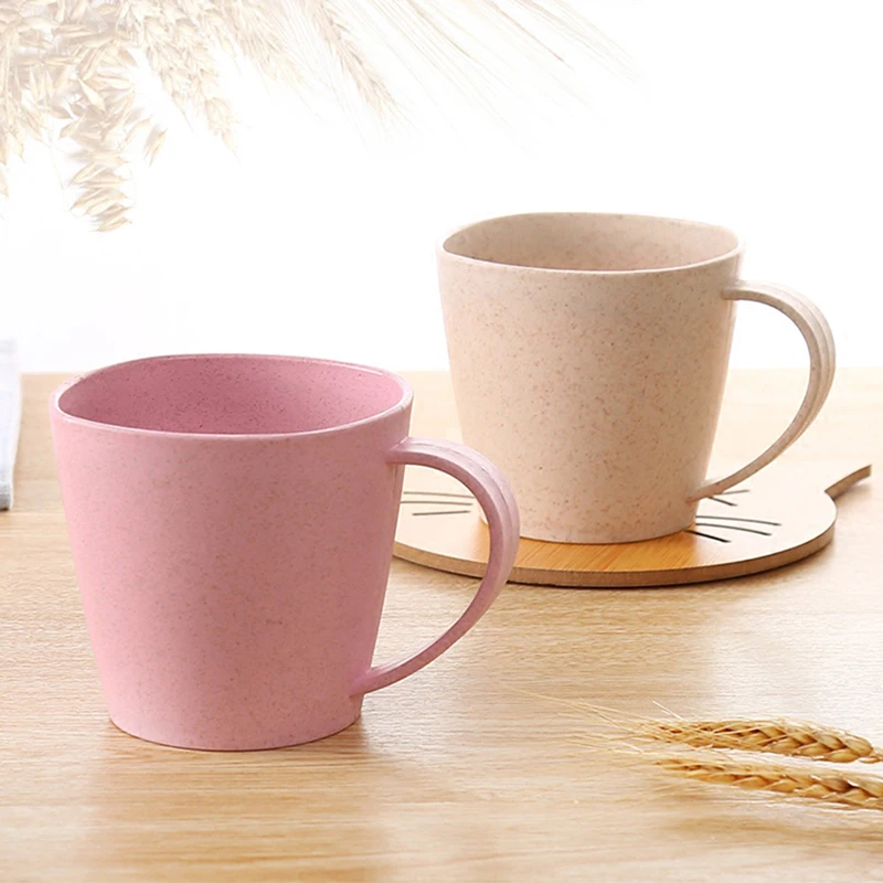 Plastic Eco-Friendly Wheat Straw Cup, Coffee Tea Milk Drink Cup, Toothbrush Cup for Home Bathroom, Juice Mug, 301-400ml