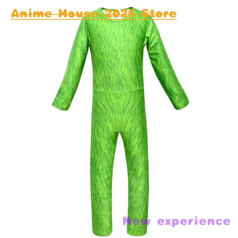 2025 Anime costume Kids Anime Cartoon Monster Green Santa Jumpsuit Mask Gloves Set Outfit for Boys Christmas Halloween Cosplay C