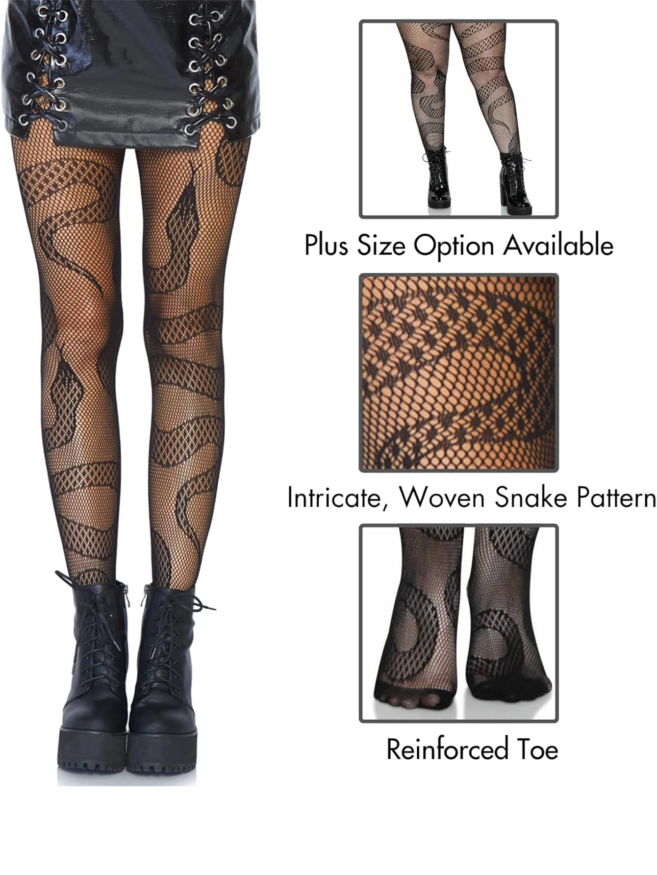 1pair Black Snake Print Fishnet Stockings Tights