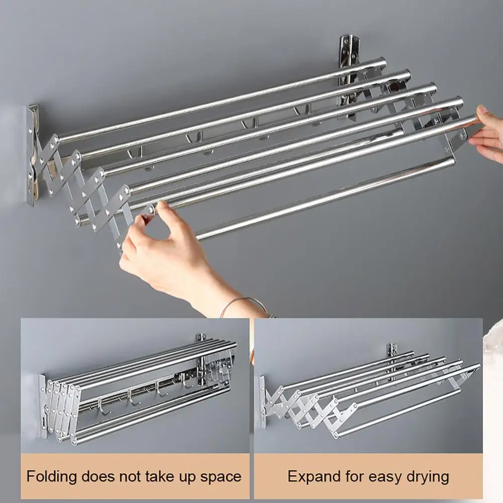 Clothes Drying Rack Wall-Mounted Drying Rack Versatile Foldable Organization Hanger Expandable Retractable Bathroom Laundry Rack view 3