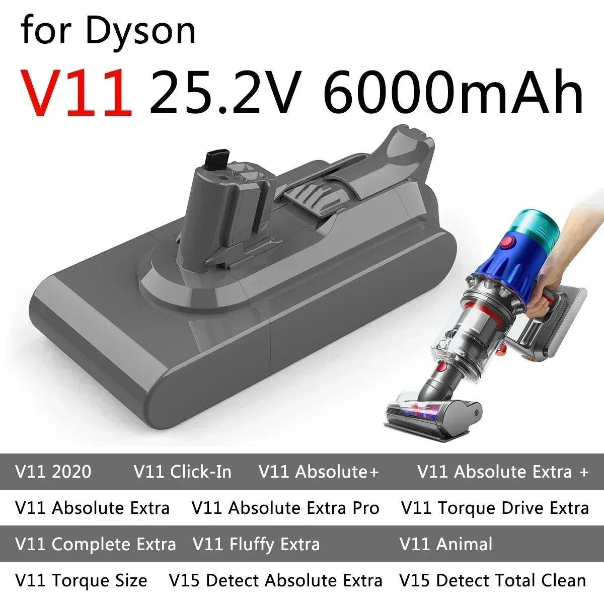 2026 For Dyson SV15 Vacuum 6000mAh 25.2V Battery For Dyson Torque Drive Extra V11 Complete Extra V11 Fluffy Extra V11 Animal V15