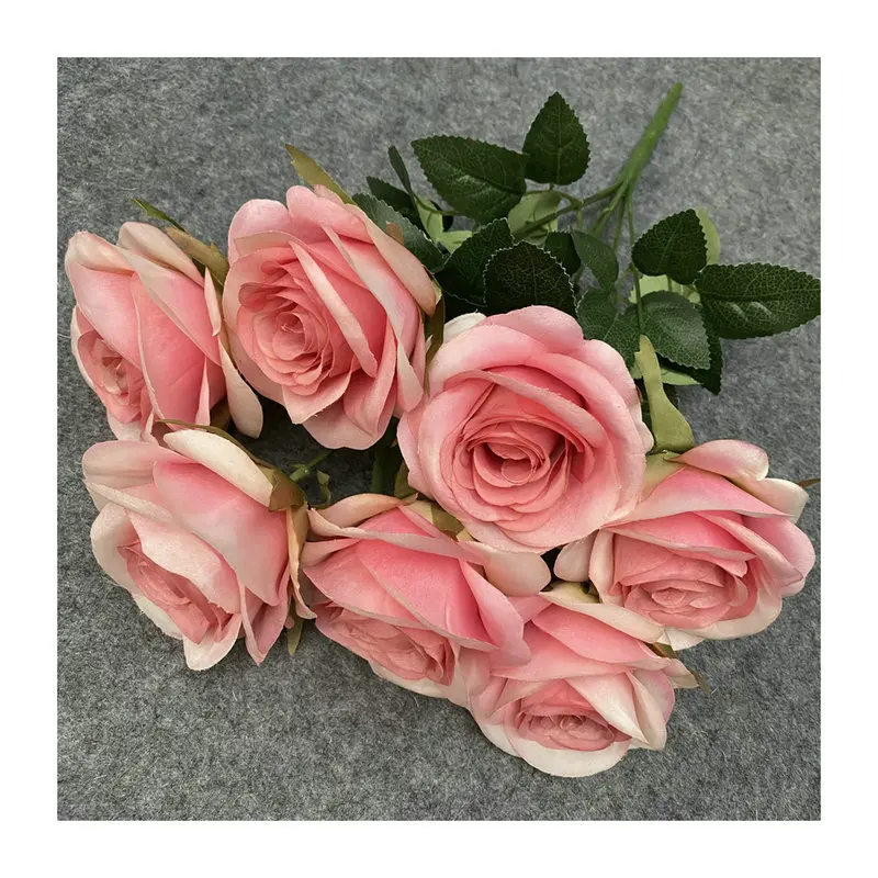 7heads Rose Bundle Artificial Fake Silk Flower Dusty Pink Black White Wedding Decoration Christmas Party Display Gift Fall Color