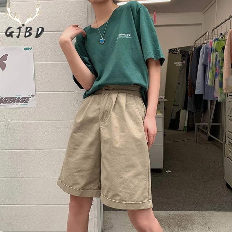 Woman's Shorts High Waist Summer Khaki Wide Leg Knee Length Pants Baggy Casual Streetwear Fashion Classic Straight Office Shorts