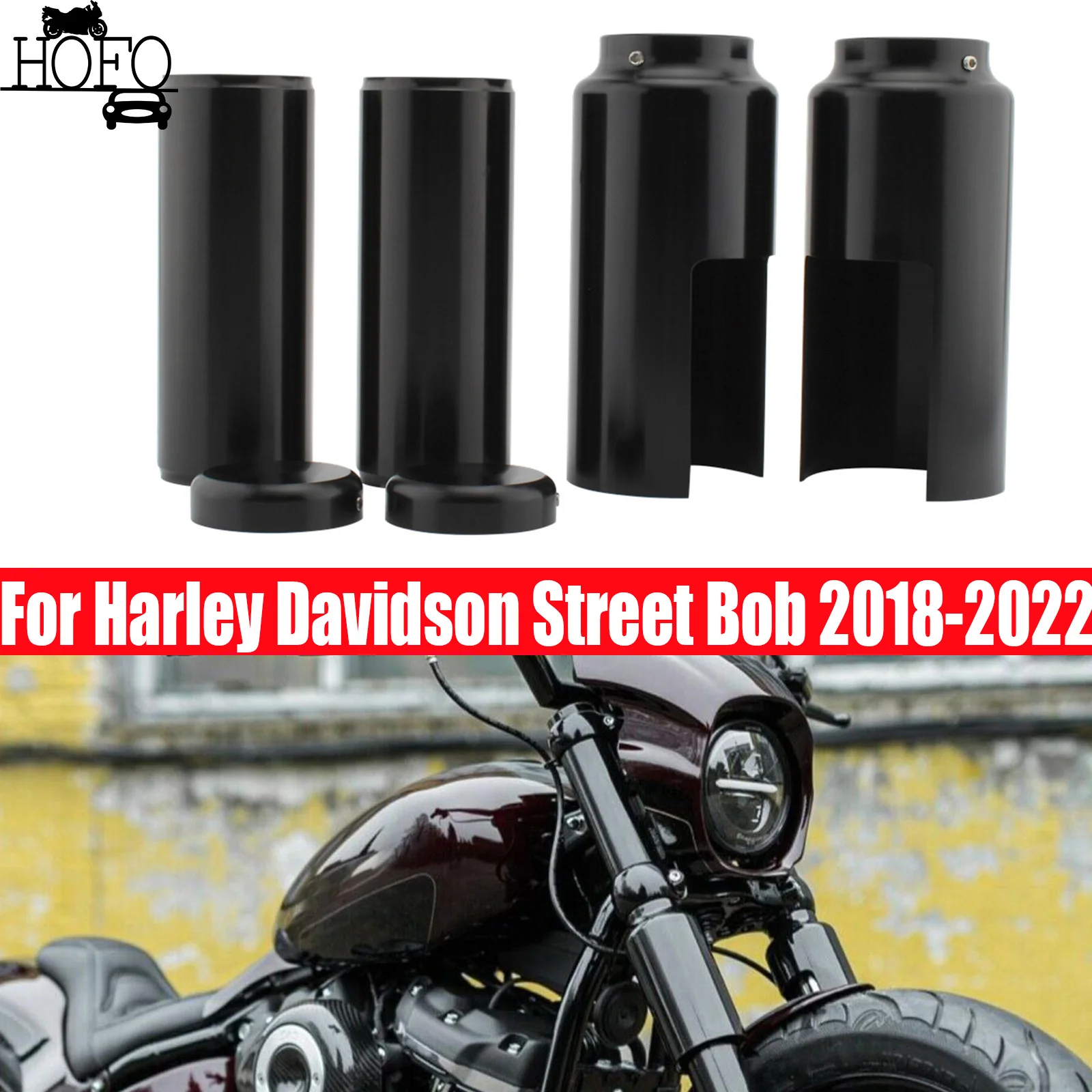 

Motorcycle Aluminum Black Full Front Fork Cover Tube Cap Set For Harley Davidson Street Bob Low Rider 2018-2025