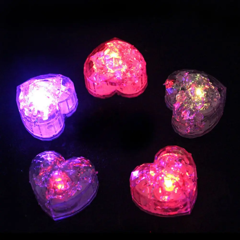 5Pcs Heart Shaped LED Ice Cube Lights Flashing Multi Color Glow for Wine Drinking Party Decoration Home Bar Club