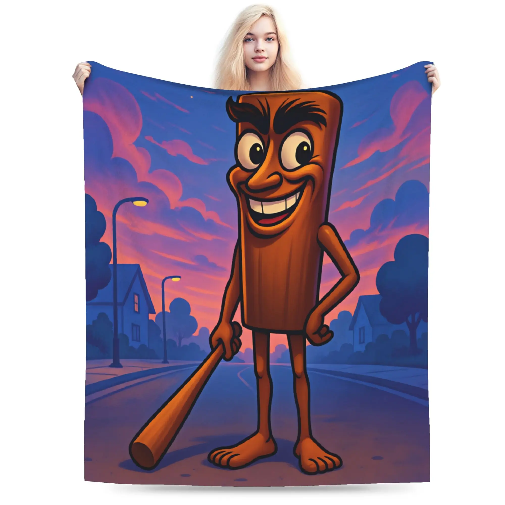 Warm Soft Throw Blanket Picnic Tung Tung Sahur Sunset Town Street Cartoon Blankets Flannel Bedspread For Outdoor Sofa Bed Cover