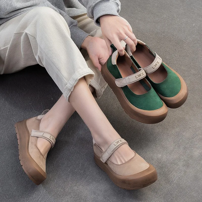 

Женские повседневные туфли GKTINOO на толстой подошве, весна 2026, новинка, с круглым носком, из натуральной кожи, удобные, на плоской платформе