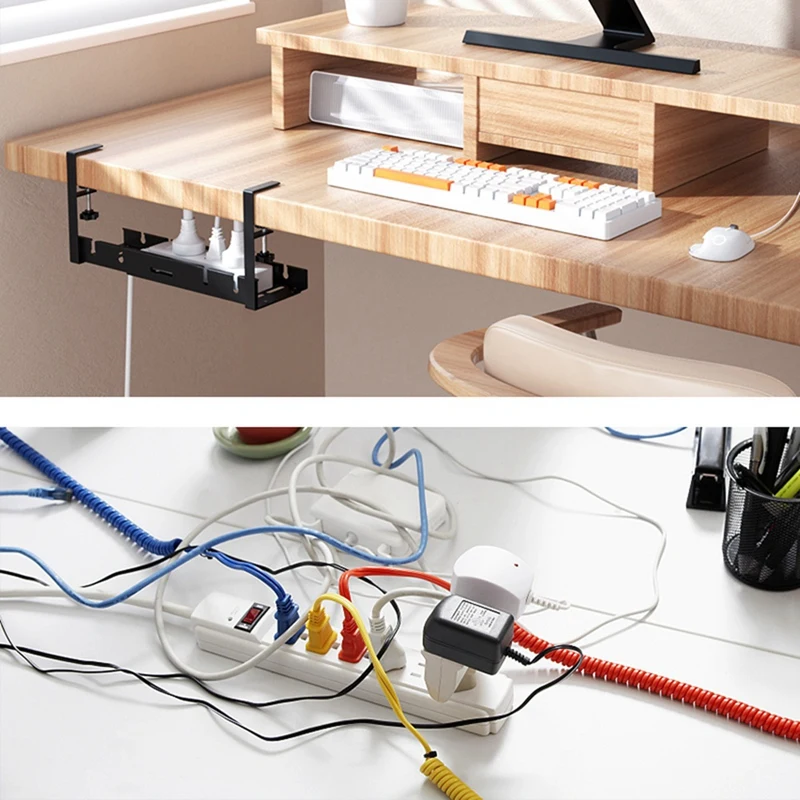 Drill-Free Under Desks Cable Management Tray, Desk Cord Hider Raceway Under Desks Cable Tray Holder, Wire And Cable Rack