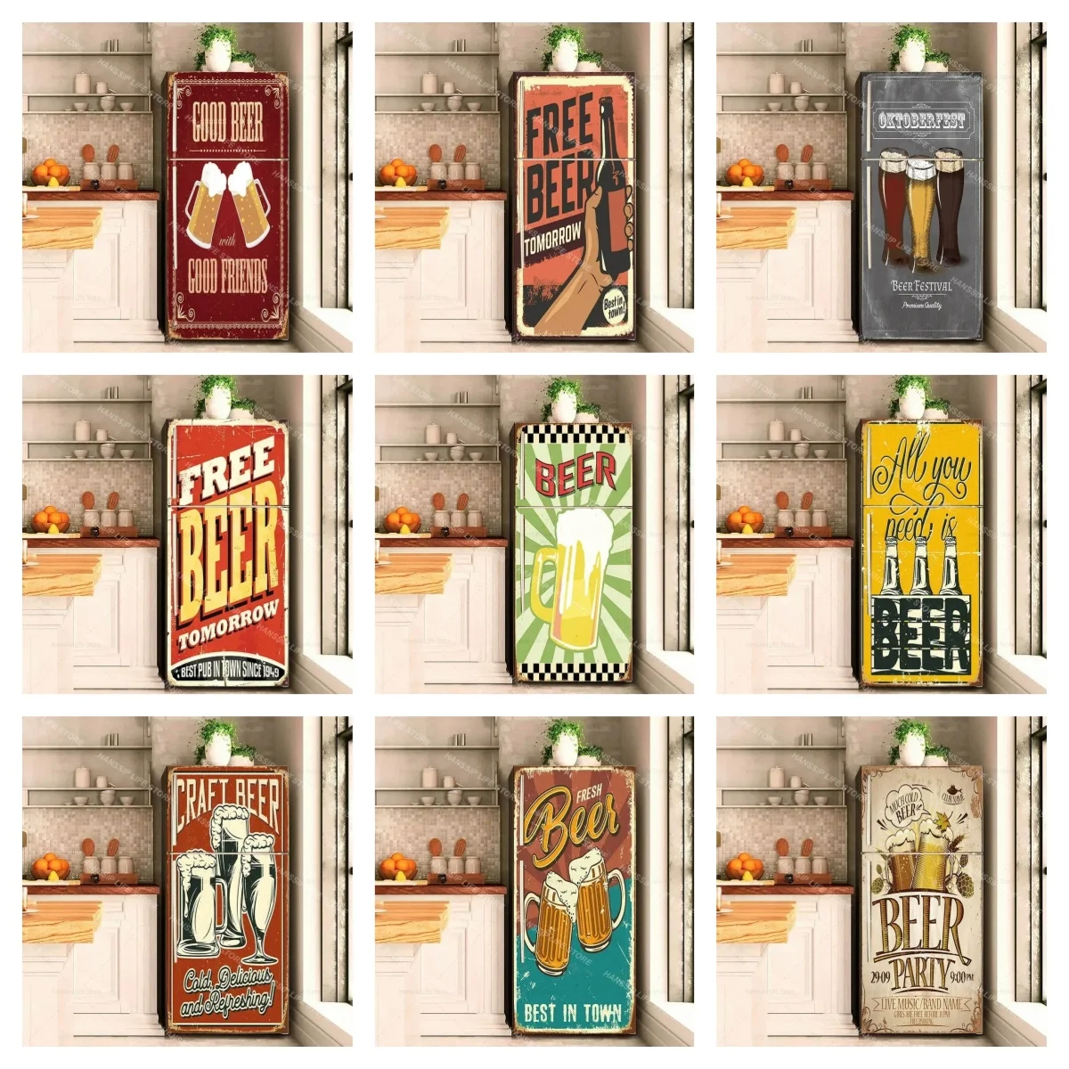 Retro Beer Poster Vinyl Stickers Fridge Door Decals for Kitchen, Bavarian Oktoberfest Themed Waterproof Refrigerator Crafts