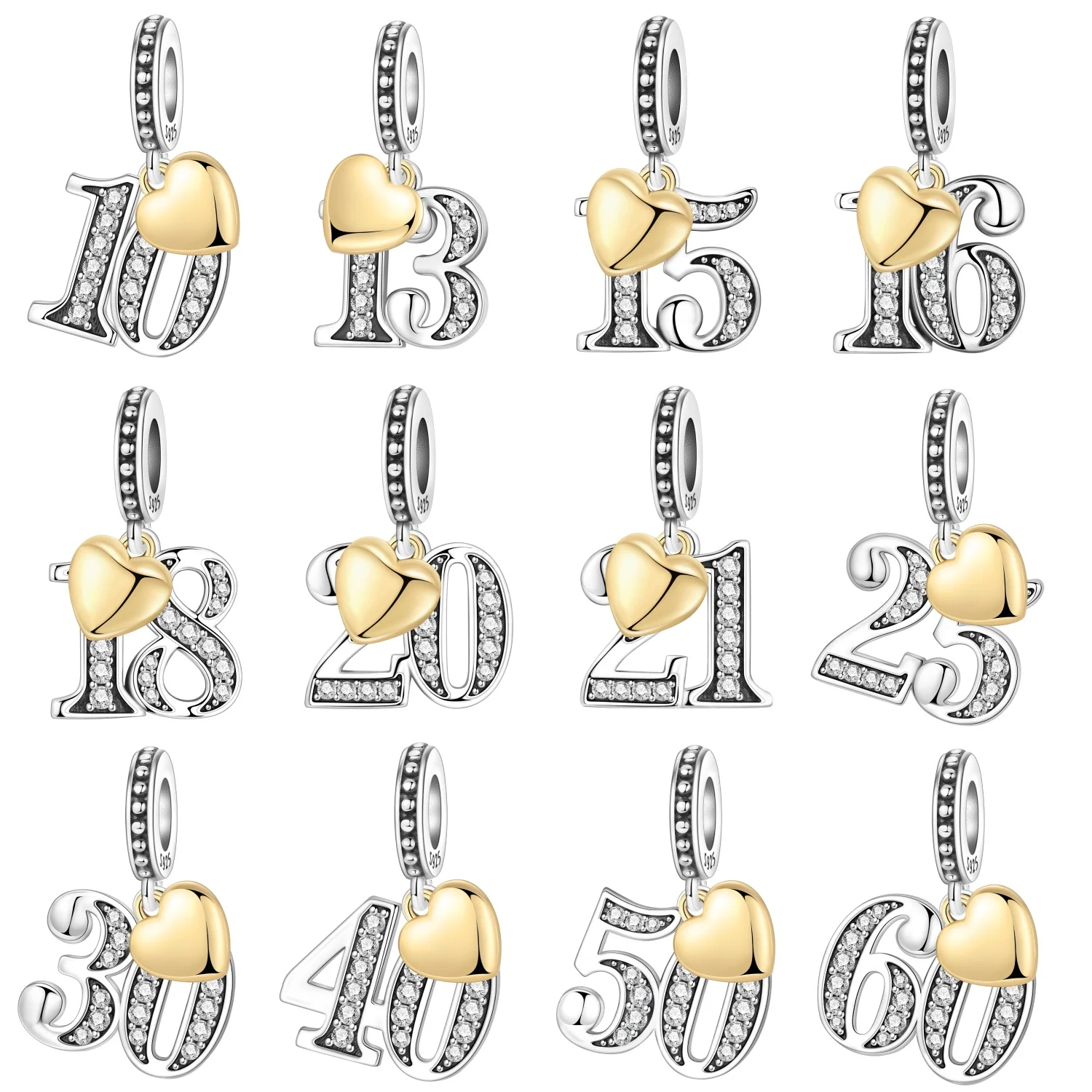 

MISEFF S925 Серебряные подвески-шармы с номерами 15, 16, 18, 20, 21 для юбилея и дня рождения, талисманы на удачу, бусины, модные DIY украшения J